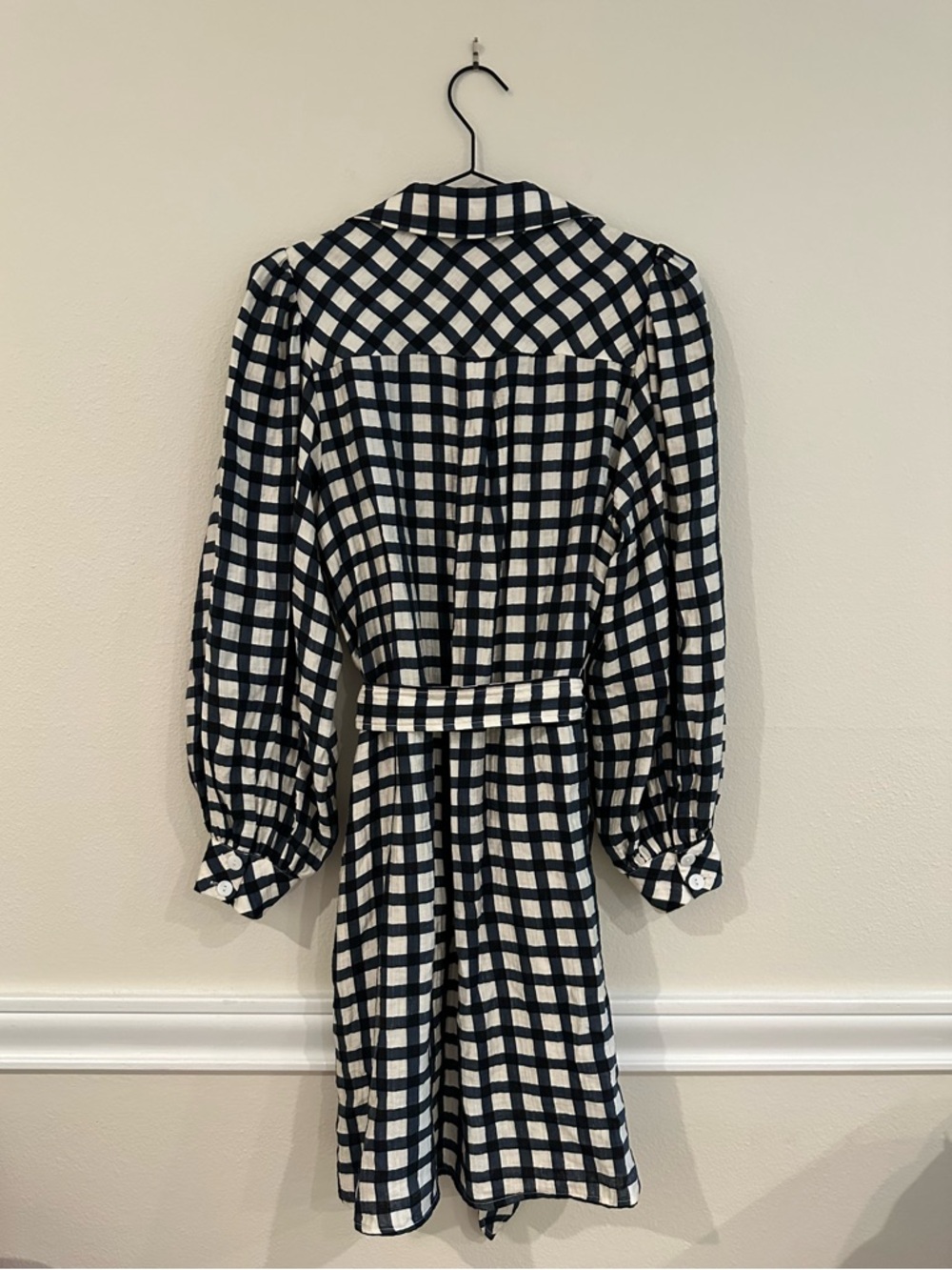 FRNCH Paris Gingham Mini Dress M Anthropologie Balloon Sleeve Check Blue/White - Picture 6 of 6